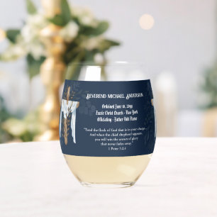 Newly Ordained Priest Pastor Deacon Minister Stemless Wine Glass