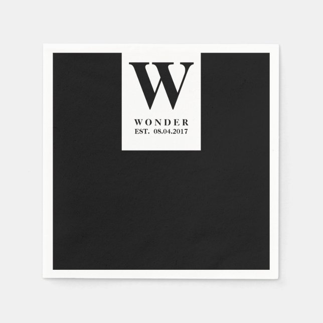 Newly Wed Monogram black minimalist Wedding  Napkin (Front)