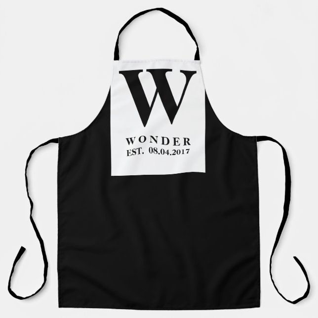 Newly Wed Monogram black modern Wedding  Apron (Front)