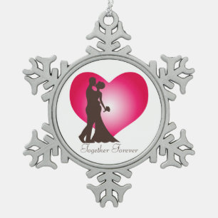 Newly wedded couple snowflake pewter christmas ornament