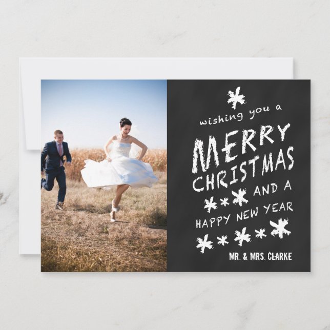 NEWLY WEDS CHALKBOARD PHOTO HOLIDAY GREETING CARD (Front)