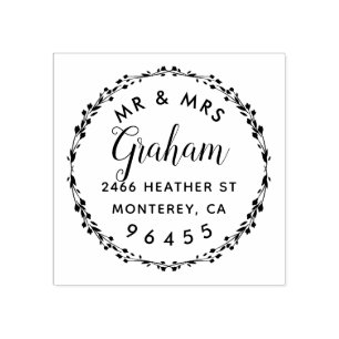 Newly Weds Mr & Mrs Rustic Script Return Address Rubber Stamp