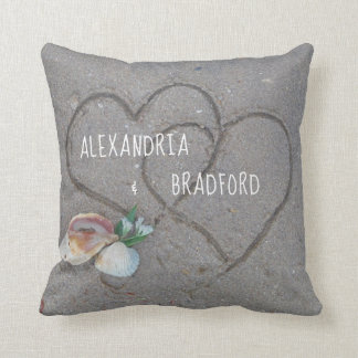 Newly weds personalised beach heart gift keepsake cushion