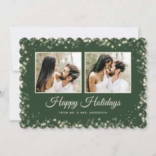 Newlywed 2 Photo Green Happy Holidays Holiday Card