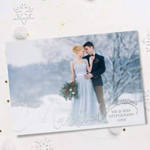 Newlywed 2 Photo Script Married Little Christmas Foil Holiday Card