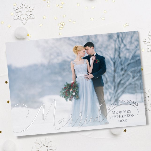Newlywed 2 Photo Script Married Little Christmas Foil Holiday Card (Creator Uploaded)