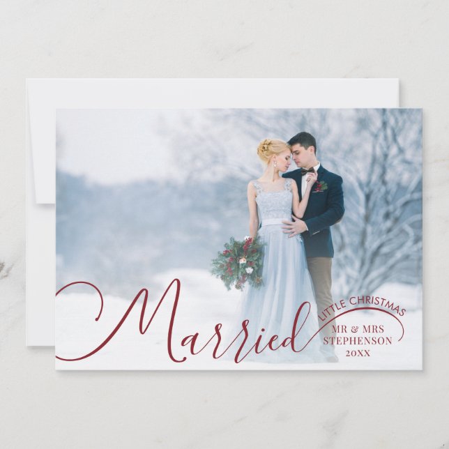 Newlywed 2 Photo Script Married Little Christmas Holiday Card (Front)