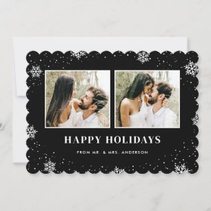 Newlywed 2 Photo Snowflake Black and White Holiday Card