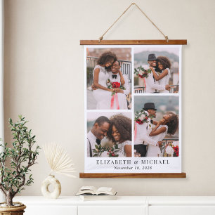Newlywed 4 Photo Collage Wedding Hanging Tapestry