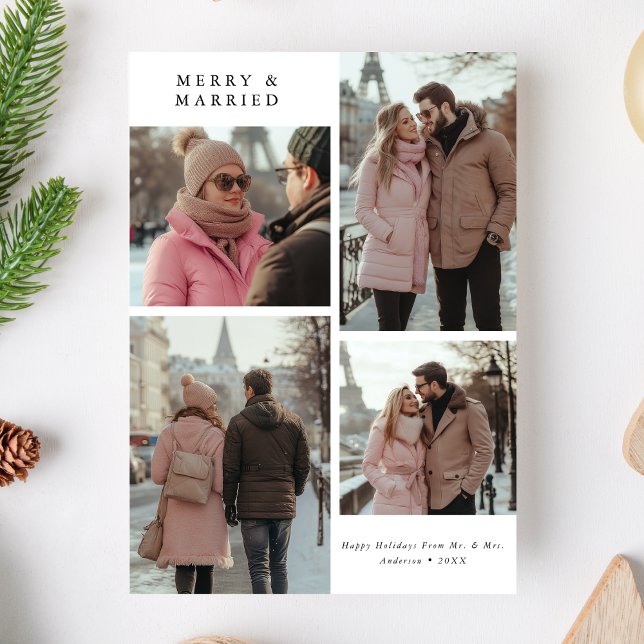 Newlywed 4 Photo Merry & Married Christmas Holiday Card (Creator Uploaded)