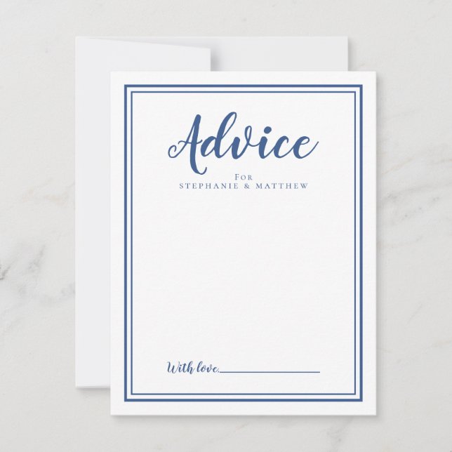 Newlywed Advice Card | Modern Wedding Blue White (Front)