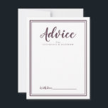Newlywed Advice Card | Modern Wedding Chic Cassis<br><div class="desc">Simple and elegant wedding newlywed advice card features a minimalist design with a double frame border in chic cassis purple on a crisp white background. Personalise with your names. Space provided for your guest to add their advice, well wishes, and signature. Lettering and script are in cassis. The back of...</div>