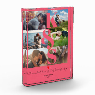 Newlywed Anniversary Couple Photo Collage Pink Block
