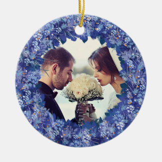 Newlywed Blue Wreath Keepsake Ceramic Tree Decoration