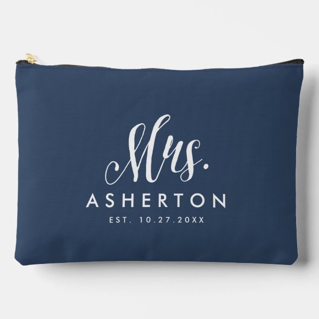 Newlywed bride Mrs personalised navy blue Accessory Pouch (Front)