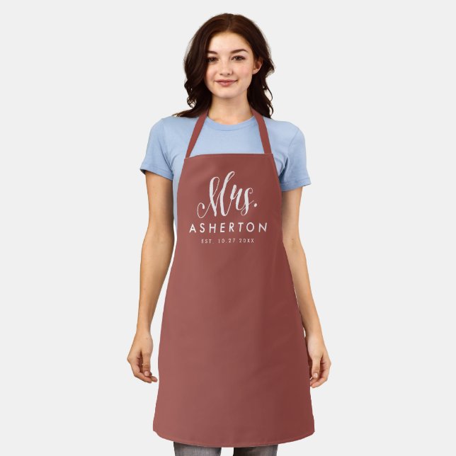Newlywed bride Mrs personalised terracotta Apron (Worn)