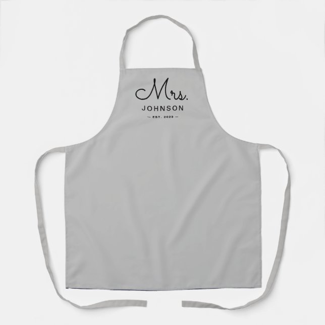 Newlywed Bride Personalised Grey Apron (Front)