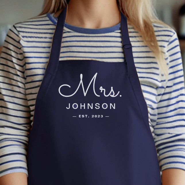 Newlywed Bride Personalised Navy Blue Apron (Creator Uploaded)