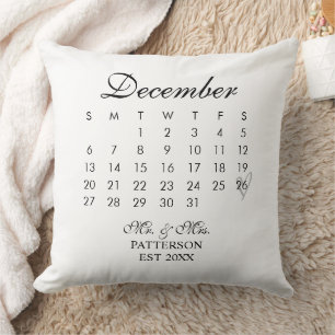 Newlywed Calendar Wedding Date  Cushion