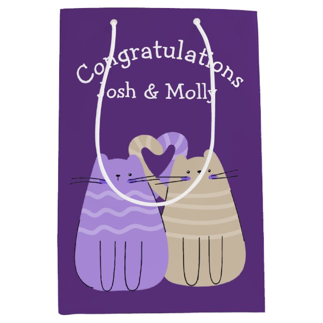 Newlywed Cats on Purple   Medium Gift Bag (Front)