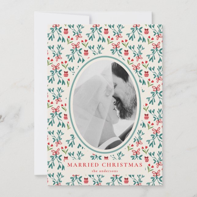 Newlywed Christmas Card Grand Millenial Pattern (Front)