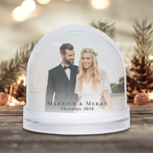 Newlywed Christmas Married And Merry Photo Snowglobe