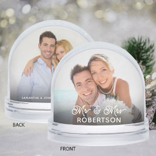 Newlywed Christmas Mr. and Mrs. Wedding Photo Snowglobe