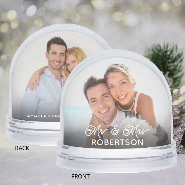 Newlywed Christmas Mr. and Mrs. Wedding Photo Snowglobe (Creator Uploaded)