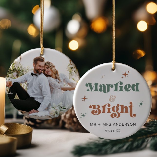 Newlywed Christmas Ornament Photo Married & Bright (Creator Uploaded)