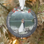 Newlywed Christmas Photo Holly Greenery Chalkboard Ornament<br><div class="desc">Create lasting holiday memories with our Personalised Merry Christmas Ceramic Ornament. Adorned with a watercolor holly and berries,  this square ornament allows you to customise a central photo and include names for a truly unique gift. Perfect for making your tree and Christmas even more special.</div>