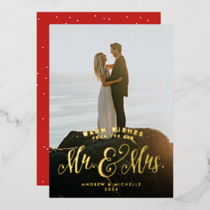 Newlywed Christmas warm wishes photo Foil Holiday Card
