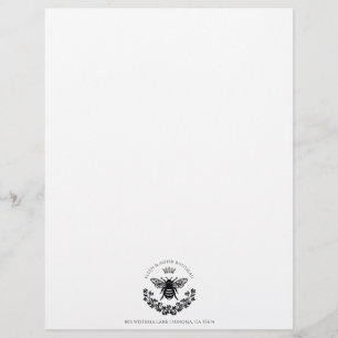 Newlywed Couple Bee Crown Laurel Name Logo Custom Letterhead