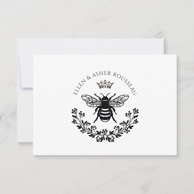 Newlywed Couple Bee Floral Name Wedding Logo Card (Front)