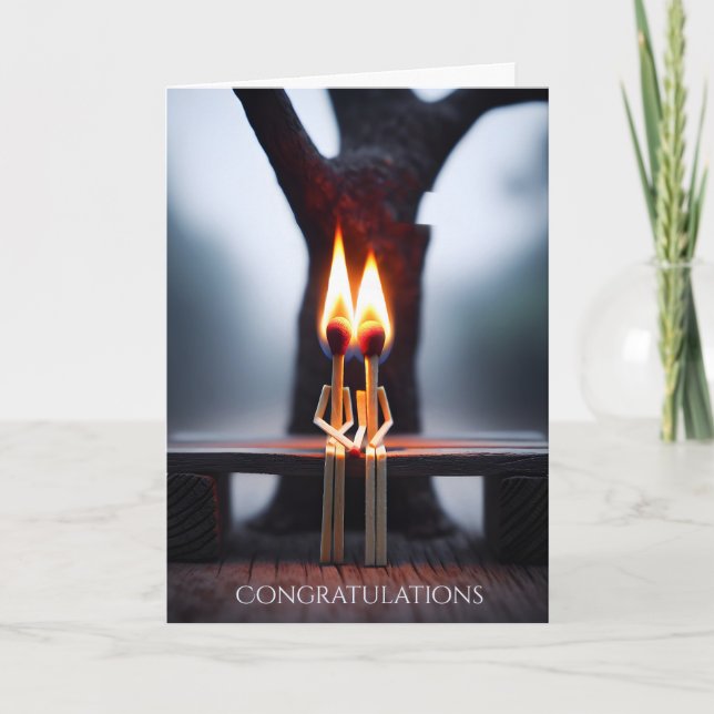 Newlywed Couple Matchsticks With Flames Card (Front)