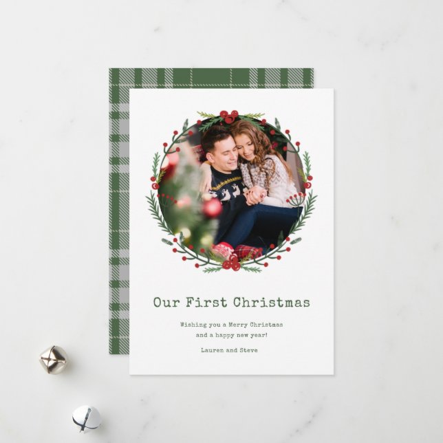 Newlywed Couple Photo First Married Christmas Holiday Card (Front/Back In Situ)