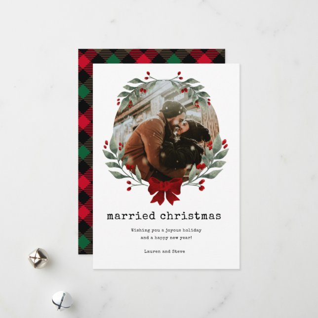 Newlywed Couple Photo Married Christmas Holiday Card (Front/Back In Situ)