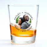 Newlywed Couple Photo Wedding Anniversary  Shot Glass<br><div class="desc">Elegant wedding shot glass party favour for newlywed couple  Personalise it by adding a each spouses name,  last name and your wedding anniversary date and a photograph.  Great his and hers bridal shower gift for a husband and wife.</div>