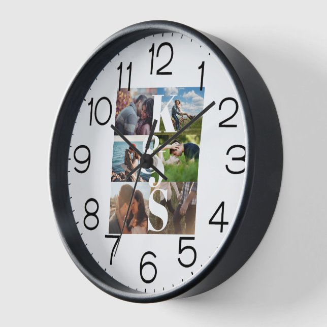 Newlywed Couples Gift Photo Collage Personalised Clock (Angle)
