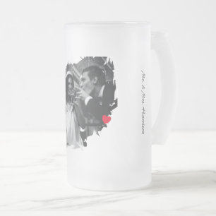Newlywed Custom Etched Photo Keepsake Frosted Glass Beer Mug