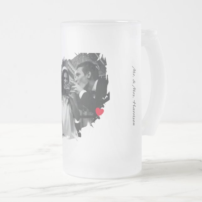 Newlywed Custom Etched Photo Keepsake Frosted Glass Beer Mug (Front Right)