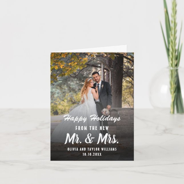 Newlywed Custom Photo Mr And Mrs First Christmas Holiday Card (Front)