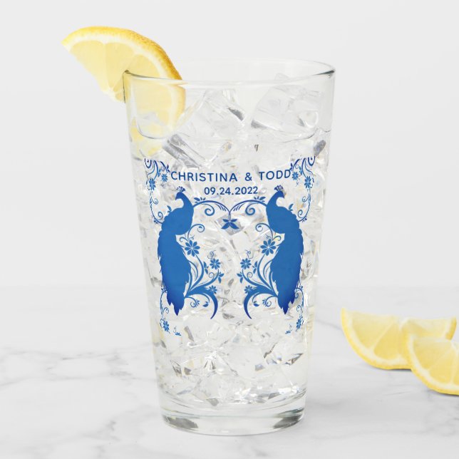 Newlywed Elegant Blue Peacock Pint Glass (Front Ice)