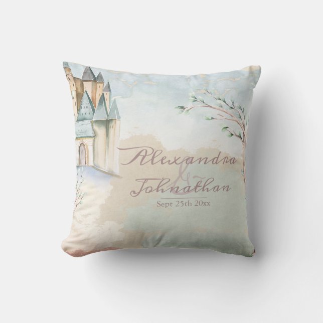 Newlywed Fairy Tale Watercolor Cushion (Front)