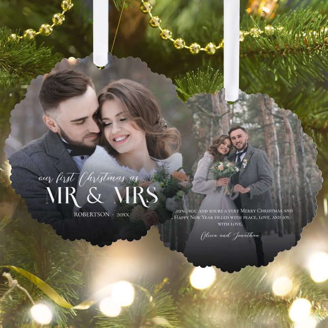 Newlywed First Christmas 2 Photo Tree Decoration Card (Creator Uploaded)