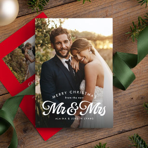 Newlywed first Christmas as Mr and Mrs two photo Holiday Card