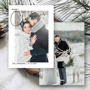 Newlywed First Christmas Hand Lettered 2 Photo  Holiday Card