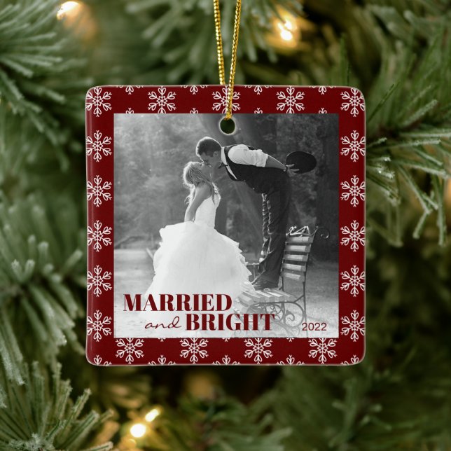 Newlywed First Christmas Married and Bright  Ceramic Ornament (Tree)