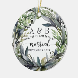 Newlywed First Christmas Personalised Ceramic Tree Decoration