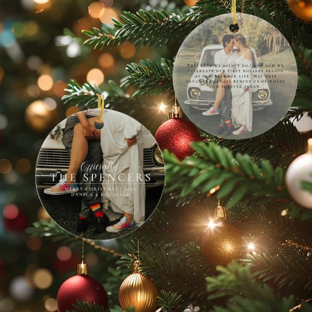 Newlywed First Christmas | Personalised Photo  Ceramic Tree Decoration (Creator Uploaded)