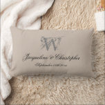 Newlywed Gift Monogram Chic Script Name Keepsake  Lumbar Cushion<br><div class="desc">Newlywed Gift Monogram Chic Script Personalized Bride And Groom Names Elegant Keepsake Lumbar Pillow. Stylish personalized warm beige and gray monogrammed lumbar pillow. With classic script for the monogrammed last name initial, and the names of the bride and groom, and the marriage date on a solid warm beige background. A...</div>